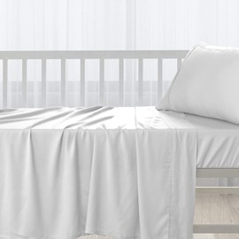 Pizuna Cotton Flat Crib Sheet Baby 70 X 100cm White, 1pc 400 Thread Count 100% Long Staple Combed Cotton Luxurious Sateen Weave Baby Bed Sheets With Stylish 5cm Hem By
