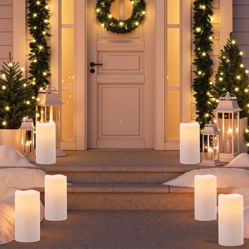 GenSwin Waterproof Outdoor Flameless Candles Battery Operated with Remote Timer,