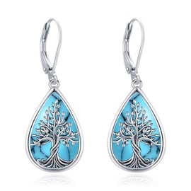 LOOVE Tree of Life Earrings Sterling Silver Turquoise Dangle Earrings for Women Tree of Life Leverback Earrings