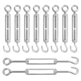 sourcing map M5 Hook and Eye Turnbuckles for Cable Wire Rope Tension, 304 Stainless Steel Turnbuckle Adjustable for Shade Sail String Light Hanging Pack of 10