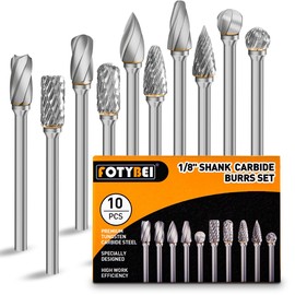FOTYBEI Carbide Die Grinder Bits for Dremel Rotary Tool Accessories, 1/8" Shank 10PCS Tungsten Steel Rotary Burr Set, Carving Tools for Wood Metal Grinding Engraving Polishing
