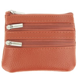 Men's Leather Small Black Lightweight Slim Double Bill Key Ring, 3 Zip Brown, One Size, Purses