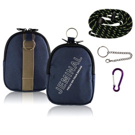 JEMINAL Nylon Double Zipper Coin Wallet with Belt Loop & Detachable Lanyard, Lightweight Coin Pouch for Keys Cards Coins, Business Blue