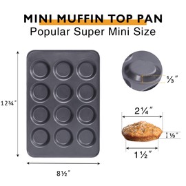 HONGBAKE Mini Muffin Top Pan for Baking, Premium 12 Cavity Small Whoopie Pie Pan, Nonstick Yorkshire Pudding Pan for Pansuffin, Moon Pie, Cookies, Dishwasher Safe and Easy to Clean