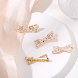 5-Piece Pearl Bow Hair Clips - Metal Hair Clips, Elegant and Cute Hair Accessories, Styling Tools for Girls and Women