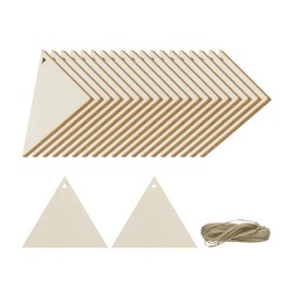 QUARKZMAN 36 Pieces Triangle Blank Wooden Tags with Hole 5 x 6 cm Unfinished Wooden Pieces Wooden Gift Tags with 10m Rope for Craft Projects Hanging Decorations