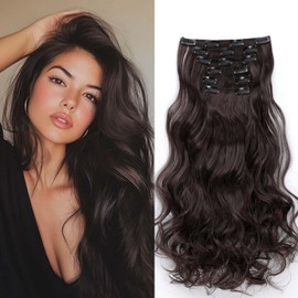 Gairyan 52 cm Clip-In Extensions Wavy Dark Brown 6 Pieces Hair Extensions with Clips Synthetic Hair Extensions Clip in Hairpiece Hair Extension Wavy Long Curly for Women