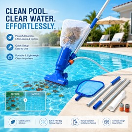 Portable Pool Vacuum Kit for Manual Cleaning – Garden Hose Powered Cleaner for Above-Ground Pools, Spas & Ponds