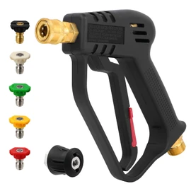 ankon Short Gun, Karcher Short Gun, Brass, High Pressure Washing Short Gun, Karcher Nozzle, High Pressure Washer Gun Nozzle, Car Washer, Short Gun, High Pressure, Karcher K Series, K2, K3, K4, K5, K6, K7, JTK, M22, 14mm Karcher Adapter, 5 Pcs 1/4" Quick 