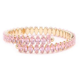 Lavencious Gold Plated With Pink Color marquise CZ Stainless Steel Cuff Bracelets for Women Size Adjustable for 6" to 8" (Gold Pink)