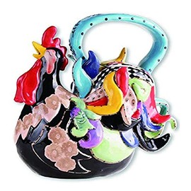Blue Sky Ceramics Funky Black Rooster Teapot, Multi
