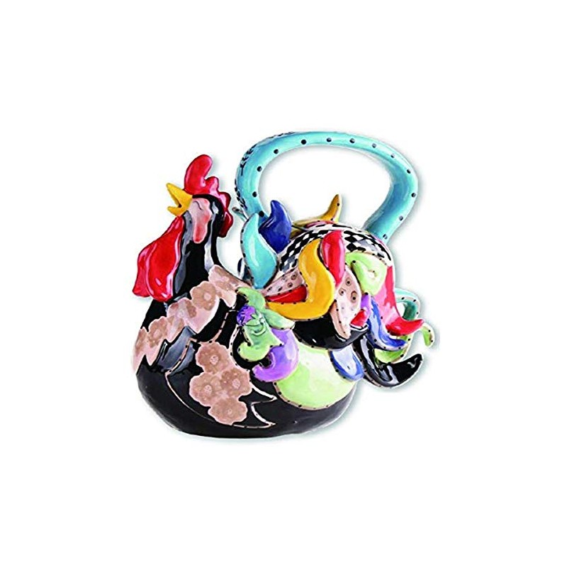 Blue Sky Ceramics Funky Black Rooster Teapot, Multi