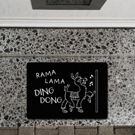 speecheese Rama Lama Ding Dong Alpaca Doormat in 35 x 50 cm without Edge Door Mat for Visiting Laughter Funny Alpaca Design Christmas Tree
