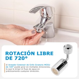 MOSU Aireador de Grifo Giratorio de 720°, Dos Modos de Salida de Agua, Aireador de Fregadero de Cocina que Ahorra Agua, Accesorio de Filtro de Grifo Universal para Baño (2 Piezas)