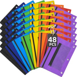 48 Pack Pencil Pouch for 3 Ring Binder Mesh Zipper Pencil Case Assorted Colors Pencil Bag Binder Pouches Pen Zipper Pouch for School Office Writing Utensils Storage Supplies, 8 Colors