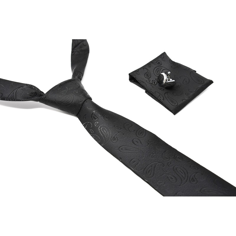 Tie Set with Paisley Pocket Square and Cufflinks for Men