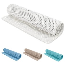 SC TECH Bath Mats for Bathtub Non Slip Suction Cups Shower Mat Non Slip Adult & Kids Bathroom Bathtub Mat Non Slip 35x16 Non Slip Bathtub Mat PVC Bath Mat for Tub Drain Hole Bathroom Mat (White)