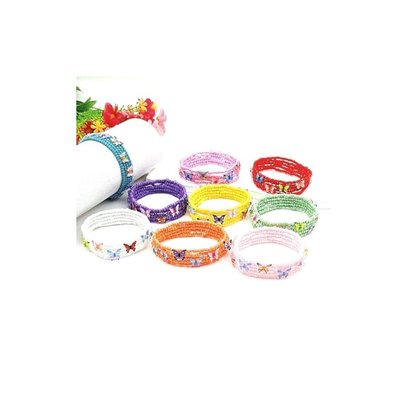 COLORFUL BLING 5PCS Butterfly Charm Bracelets Beaded Stackable Stretch Bracelets