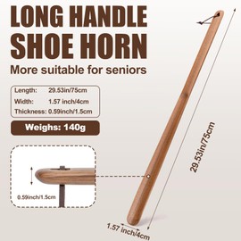 Beniaflow Wooden Shoe Horn Long Handle For Seniors 29.53Inch（75Cm），Fas - Grade Walnut Wood Extra Long Handled Shoehorn For Men And Women，Elderly Must Haves