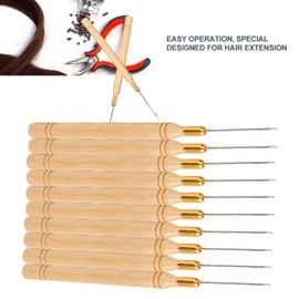 Pack of 10 Hook Needle Wooden Handle Hair Extension Hook Needle Wig Tools for Hair Extensions