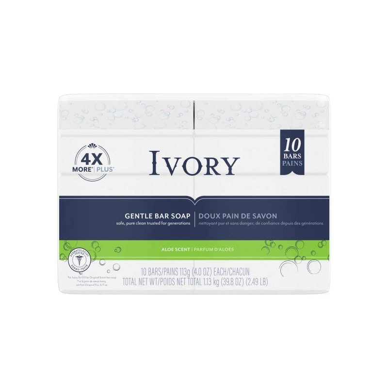 Ivory Gentle Bar Soap - Aloe Scent (10 Bars/Pack), 31.7oz