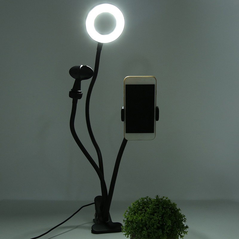 USB LED Ring Fill Light Lamp with Phone Holder Microphone