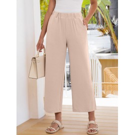 ANRABESS Women's Pants Wide Leg Elastic Waist Casual Cropped Palazzo Pant 2025 Beach Vacation Summer Fall Trouser with Pocket Apricot Large