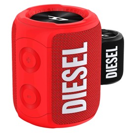 DIESEL Bluetooth Speaker, Double Subwoofer, Deep Bass, Up to 14 Hours Music Playback, Wireless Stereo Pairing for 2 Speakers, IPX7 Waterproof with Wrist Strap (Diesel Bluetooth Speaker, Brand Logo x