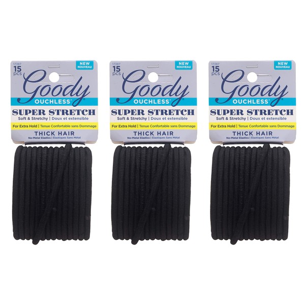 Goody Ouchless Super Stretch Thick Hair Elastics Value Pack, (3 Pack)