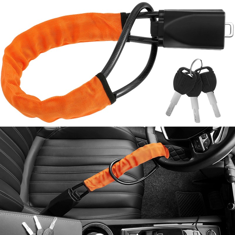 Steering Wheel Lock with 3 Keys Anti-Theft Car Seat Belt