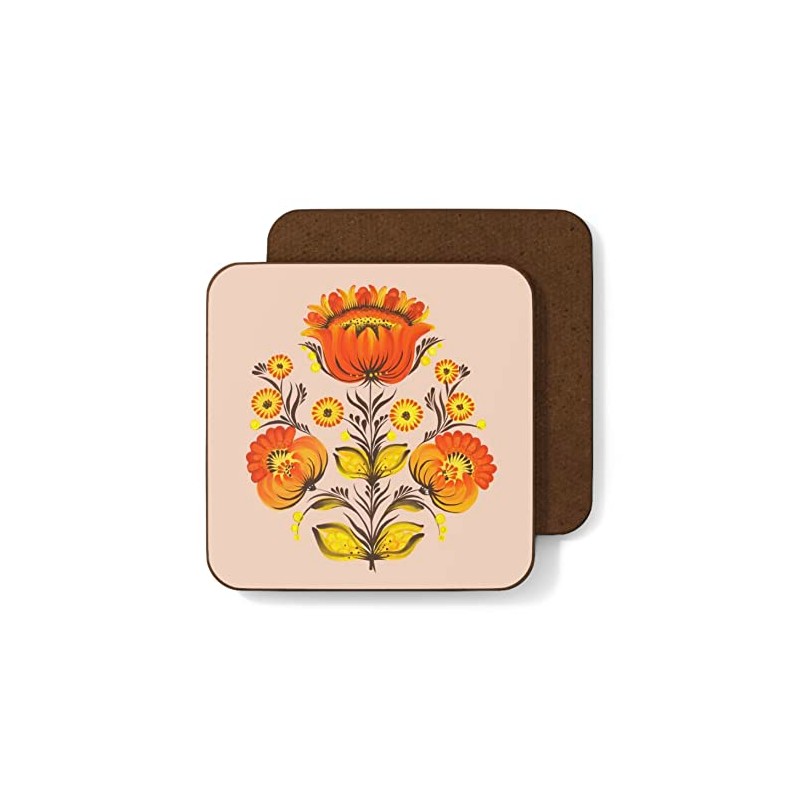 Folk Art Coasters set Orange Floral Choice of 2, 4