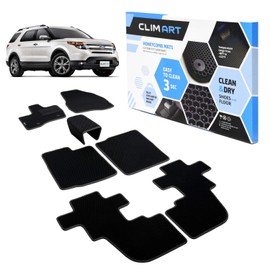 CLIM ART WaterTrap Custom Fit Floor Mats Compatible with Explorer 2011-2014, 1&2&3 Row, Car Mats Floor Liner, All-Weather, Car Accessories for Man & Woman, Black/Black - FL011711068