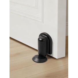 SORWDUERM 1 Pack Black Door Stopper Magnetic Door Cathc Matte Black Floor Mounted Door Stop Keep Door Open with Screws and Adhesive No Drilling