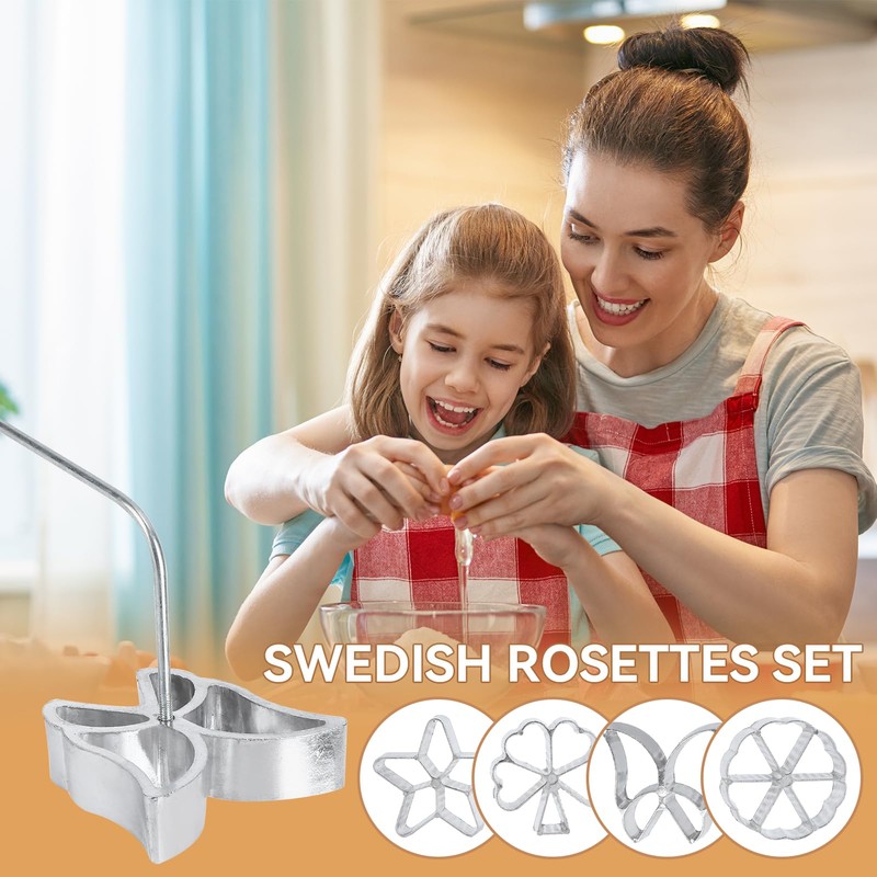 Swedish Rosettes Iron Set with 4 Interchangeable Heads, Flower Shaped