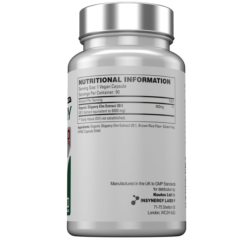 Slippery Elm 8,000MG Per Capsule + Organic (Highest UK Dosage)