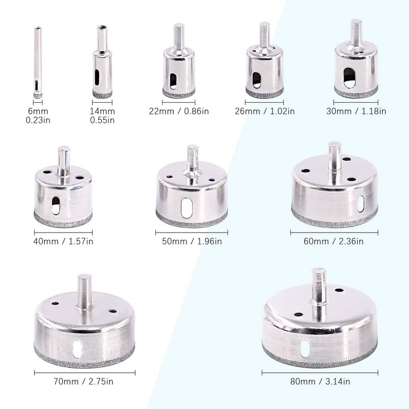 Swpeet 13Pcs Tile Hole Saw Set, Including 10Pcs 0.23-3.15 inch