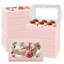 Jyongmer 60Pcs Cookie Boxes Pastry Boxes with Clear Window 7 x 4.3 x 1.5 Inch Kraft Bakery Treat Boxes Premium Gift Box Container for Dessert, Donuts, Pie, Candy, Macaroon(Pink)
