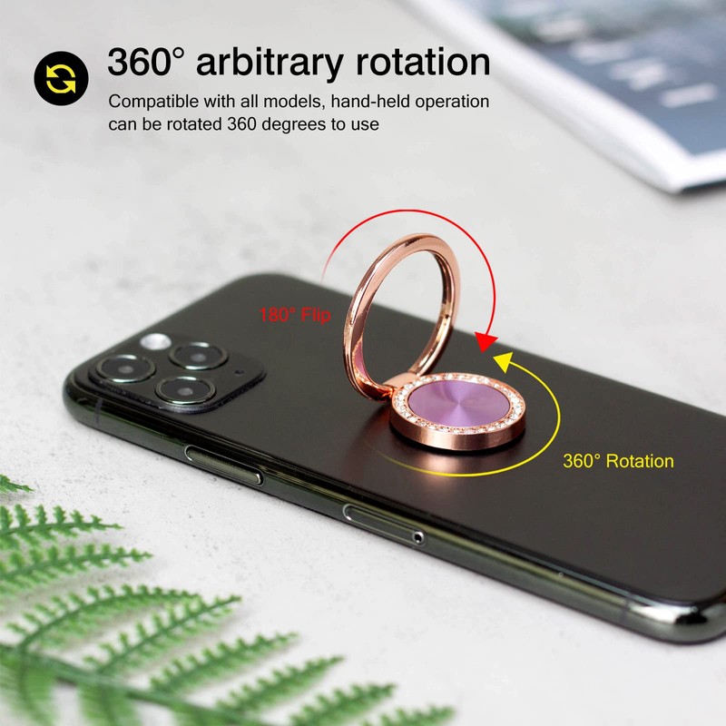 [2 Pack] Concentric Circular Texture Diamond Setting Cell Phone Ring