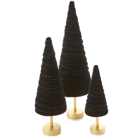 Black Pedestal Velvet Trees Set of 3, Modern Decor,Black and White Minimalist, Wedding Centerpiece, Christmas Mantel, Tree Figurines (Black)