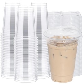 SEQUEDA 100 Pack 16 Oz Plastic Cups With Strawless Sip-Lids, Disposable Clear Coffee Cups with lids for Cold Beverages, and To-Go Drinks