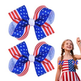 Fourth of July Hair Bow Clips USA American Flag Hair Pins Accessories Red White Blue Stars Stripes Bow-knot Ribbon Barrette Patriotic Independence Day 4th of July Headpiece Headwear Outfit 2 PCS