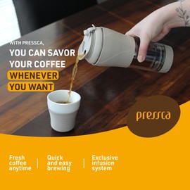 Pressca - Portable Coffee & Tea Maker - Thermal Coffee & Tea Infuser, French Press, Single Serve Coffee Maker, BPA Free - Home & Kitchen Accessories & Utensils - 12 fl oz, Brown