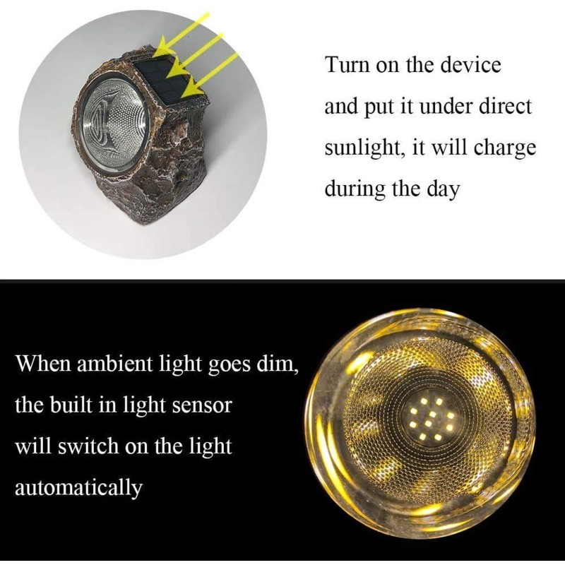 SunKite Solar Powered Rock Light, 4 Pack 10 LED Waterproof