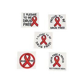 Fun Express - Red Ribbon Week Tattoos - Apparel Accessories - Temporary Tattoos - Regular Tattoos - 72 Pieces
