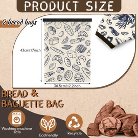 Wowangce 2 Pcs Bread Bags for Homemade Bread Maker Gift Giving Zipper Reusable Beeswax Bread Storage Bags with Lining Large Freezer Waterproof Bread Container for Loaf Food,17" x 12" (Retro)