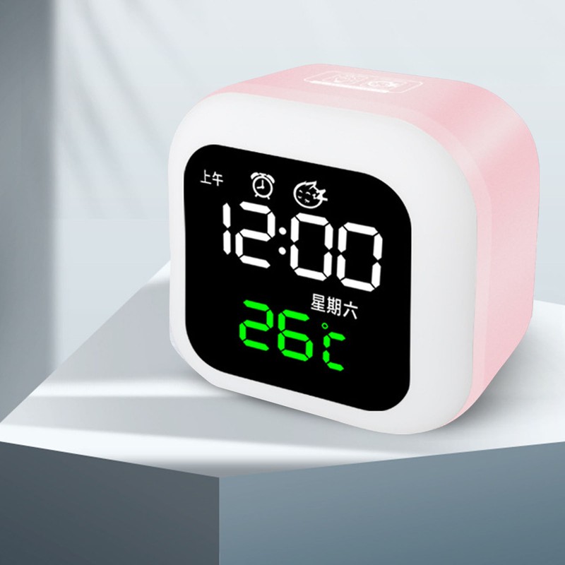 LED Alarm Clock Night Light USB Rechargeable Mirror Design Adjustable