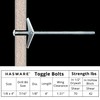 HASWARE Toggle Bolt Zinc Plated Steel and Wing Nut for