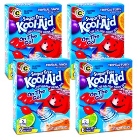 Kool-Aid Sugar Free Low Calorie Drink Mix 6 easy open packets (Pack of 4) Gluten Free (Tropical Punch)