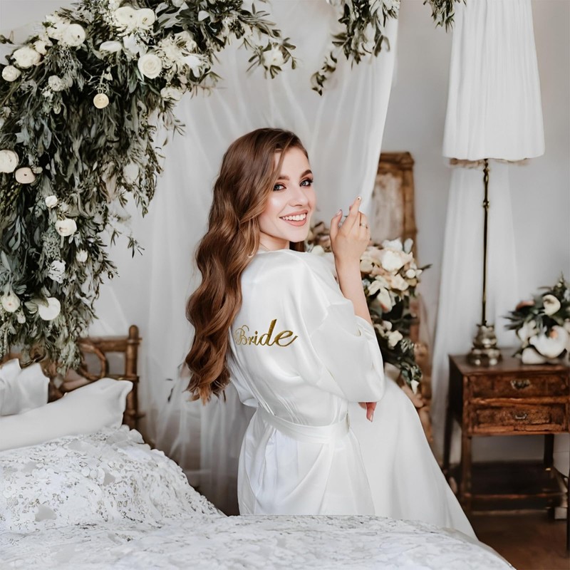 Hazms 3 Pcs Bride Robe for Wedding Day Set with