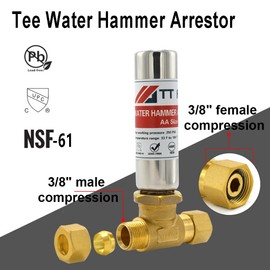 TT FLEX Stainless Steel Water Hammer Arrestor 3/8" male compression and 3/8" female compression For For Dishwasher and Toilet Stop Hammering Reduce Banging